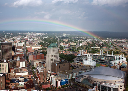 Rainbow over Cleveland - Photo by Dan Hanson from Cleveland's Terminal Tower Observation Deck