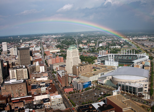 Rainbow over Cleveland from the Terminal Tower Observation Deck - photo by Dan Hanson