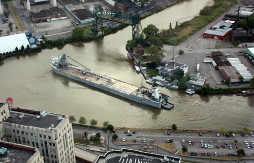 Boat on the Cuyahoga River Photo by Dan Hanson taken from the Terminal Tower Observation Deck