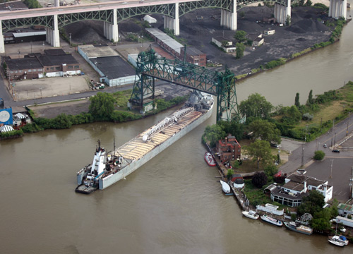 Boat on the Cuyahoga River - Photo by Dan Hanson taken from the Terminal Tower Observation Deck