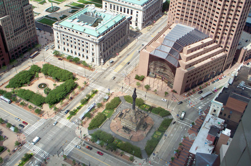 2 Eastern quadrants of Public Square from the Terminal Tower Observation Deck - photo by Dan Hanson