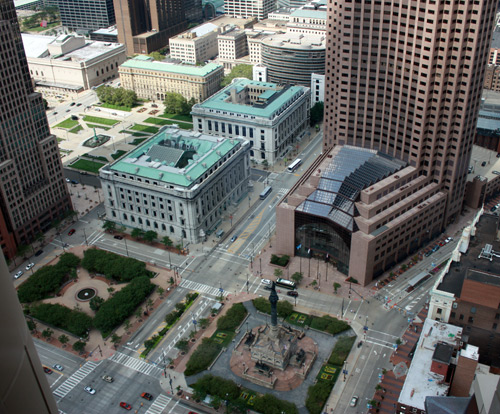 Eastern quadrants of Public Square - Photo by Dan Hanson from Cleveland's Terminal Tower Observation Deck