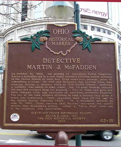 Martin McFadden Terry Stop Ohio Historical Marker