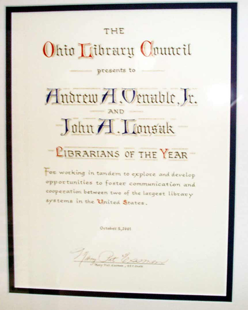 Andrew Venable - Librarian of the year award