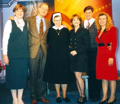 Sister Assumpta With the CBS This Morning crew including anchors Harry Smith & Jane Robelot