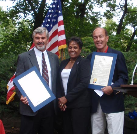 Cultural Gardens president Paul Burik, Cleveland Councilwoman Shari Cloud and Ben Stefanski