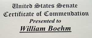 Bill Boehm US Senate commemoration