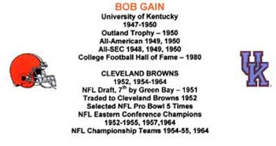 Bob Gain's football stats - Cleveland Browns and University of Kentucky