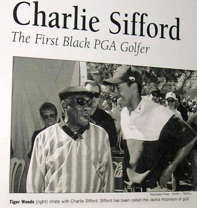 Charlie Sifford with Tiger Woods
