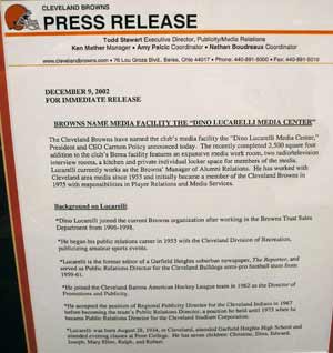 Cleveland Browns Dino Lucarelli media room