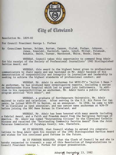 Cleveland City Council Proclamation