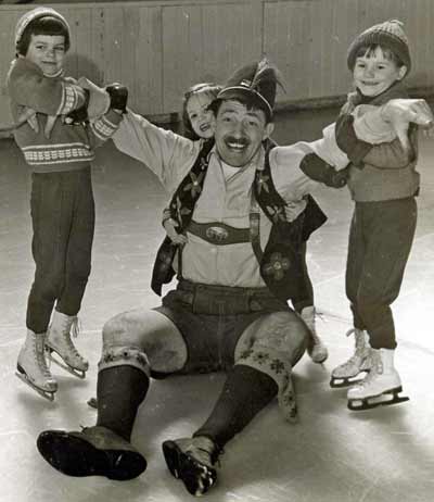 Franz the Toymaker skating with kids