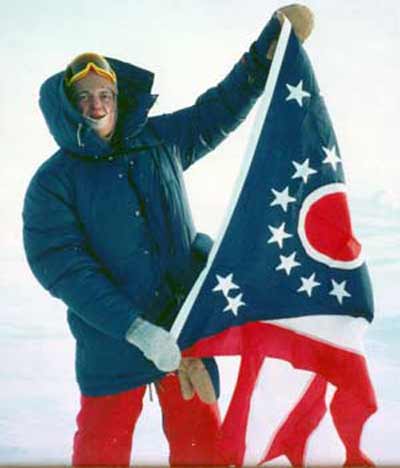 Fred Griffith at the North Pole with Ohio flag