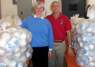 Betsy and Dudley Humphrey surrounded by popcorn