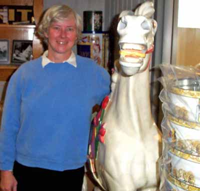 Betsy Humphrey with horse from Euclid Beach Carousel
