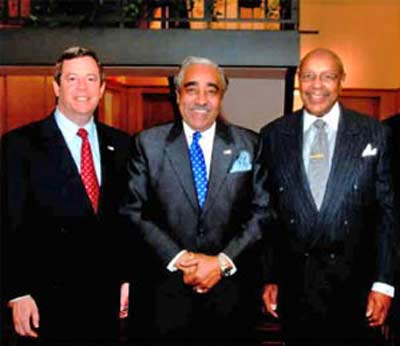 CWRU President Edward Hundert with Congressmen Charles Rangel and Louis Stokes