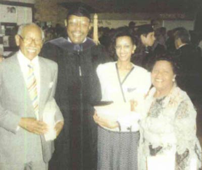  Commencement Speaker Louis Stokes at Case Western Reserve University, with Linton Freeman, Judge Angela Stokes (daughter), and Mrs. Ruth Freeman 