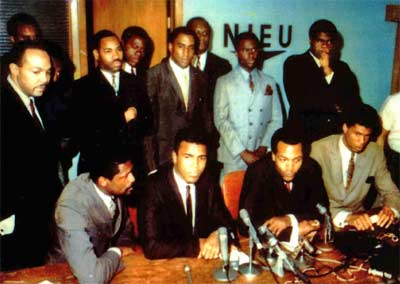 Carl Stokes in Cleveland with sports greats Bill Russell, Muhammad Ali, Jim Brown and Lew Alcindor