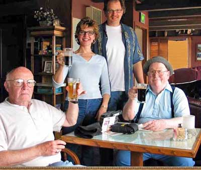 Superhost Marty Sullivan in Oregon with The Oregon Gang - Cousin Bob, Bob's son and daughter-in-law and Marty at an Oregon Microbrewery