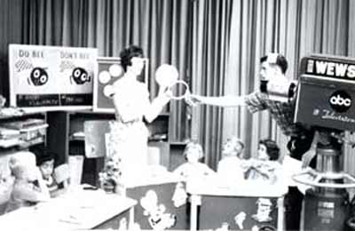 Miss Barbara Plummer Switching the Magic Mirror on the Romper Room set in 1964
