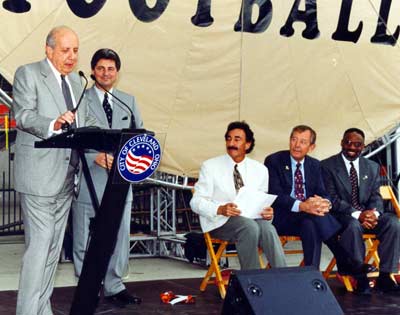 Larry Morrow at new Cleveland Browns Stadium with Al Lerner, Carmen Policy, and Cleveland Mayors  Mike White, George Voinovich