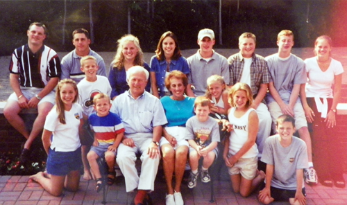 Nacy and Rosemary Panzica with 15 of the 16 grandkids in June 1999