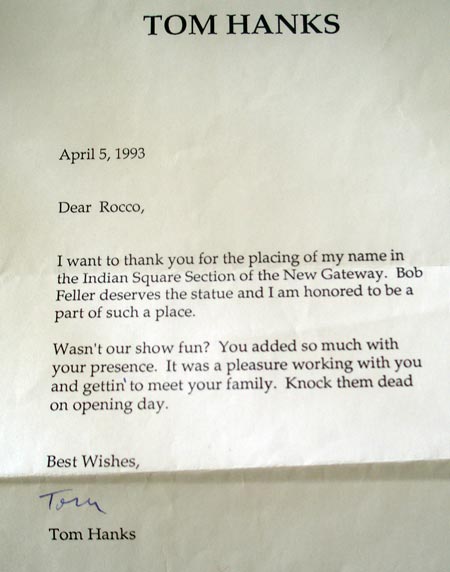 Tom Hanks letter to Rocco Scotti in 1993