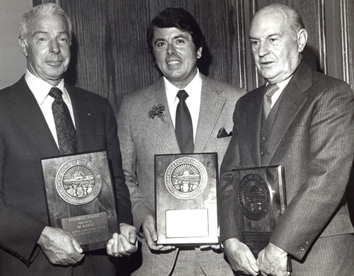 Joe DiMaggio, Tom Eakin and Paul Brown on February 8, 1979 when all 3 received the 1978 Ohio Governor's Award