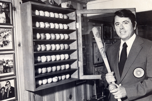 Tom Eakin with baseball memorabilia